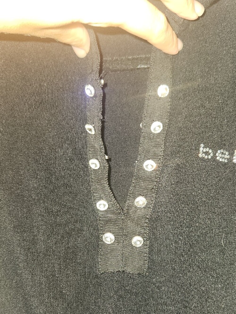 bebe Black Short Sleeved Sweater with Crystal Stud Detailing - Picture 3 of 7